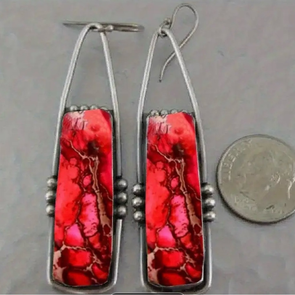 1 Pair Unique Stone Pattern Vintage Earrings - image 4